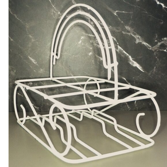 Hazel Atlas Ice Tea Set Vintage MCM 4 Glasses White Metal Caddy Drinkware - Picture 6 of 8